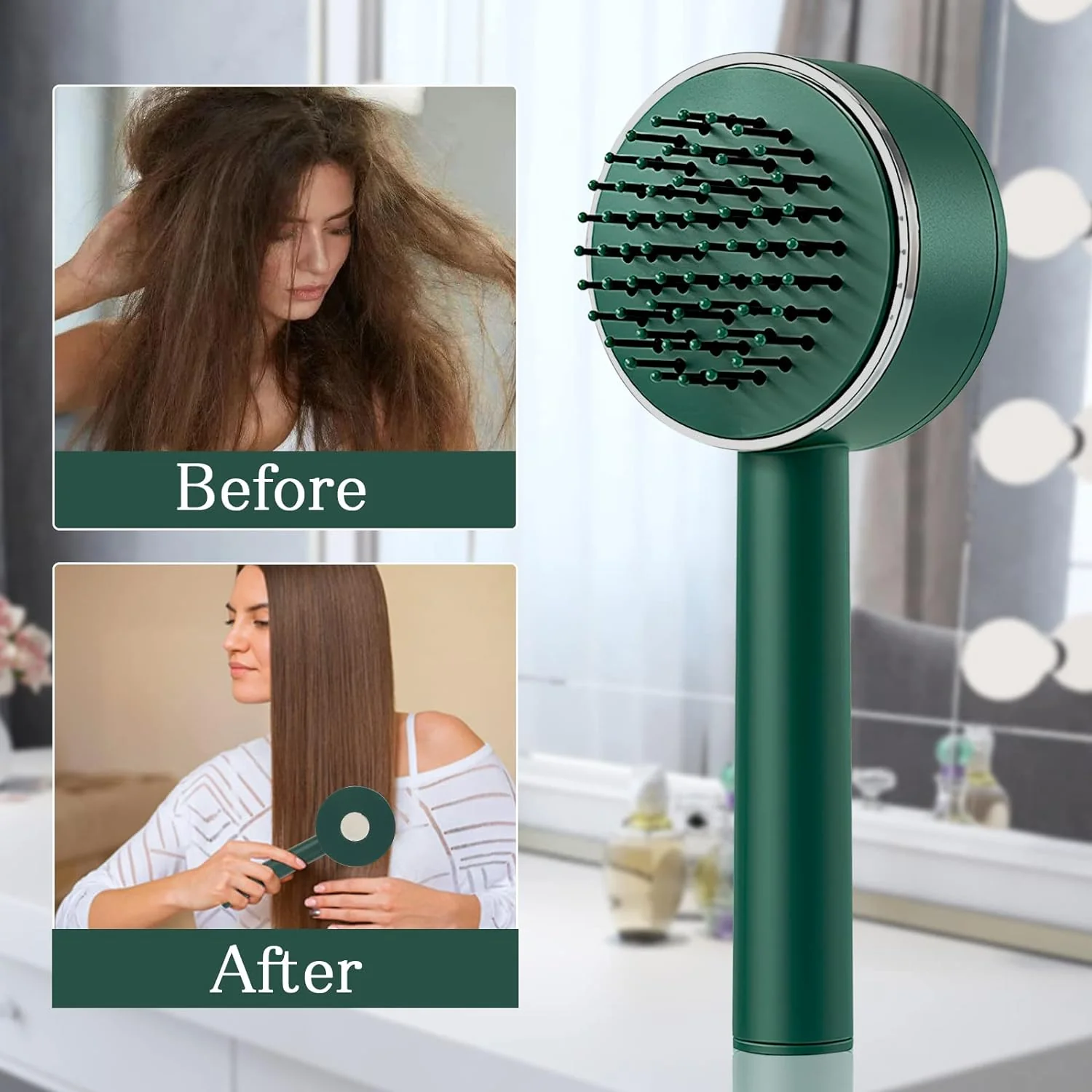 Air Cushion Massage Brush with Long Handle & Self-Cleaning Detangling Comb - Image 9