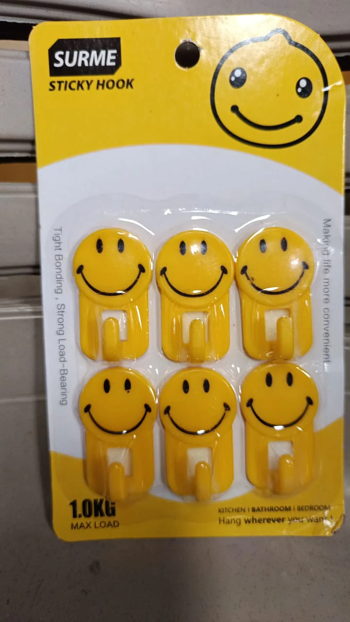 Plastic Self-Adhesive Smiley Face Hooks, 1 Kg Load Capacity (6pcs) - Image 8
