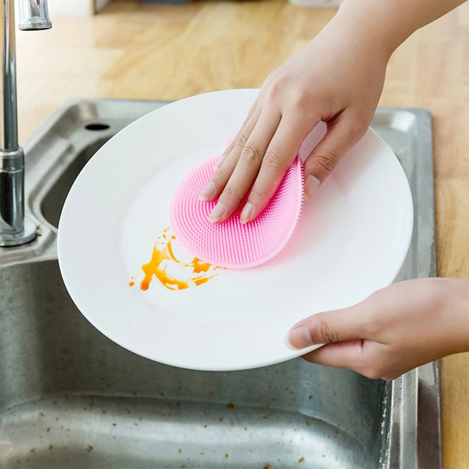 Silicone Dish Scrubber Sponge Mildew Free, Non Stick (Mix Color) - Image 3
