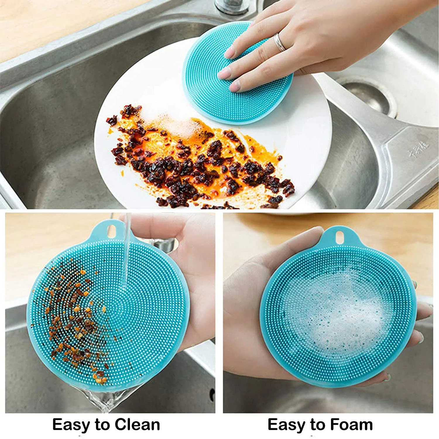 Silicone Dish Scrubber Sponge Mildew Free, Non Stick (Mix Color) - Image 4