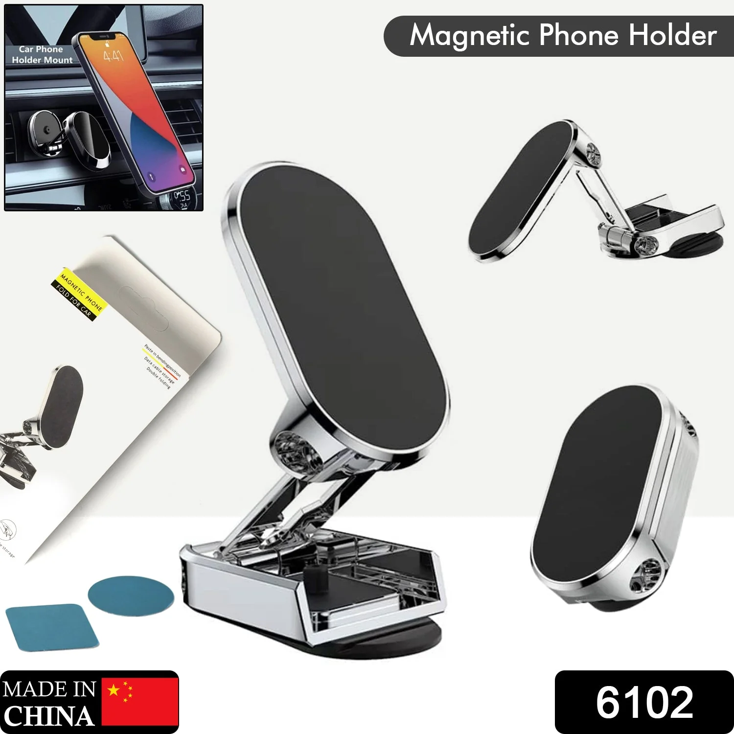 360° Rotating Magnetic Car Phone Holder in Metal (1 Pc, Folding) - Image 2