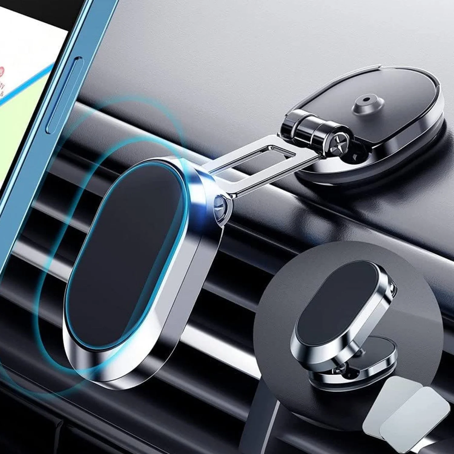 360° Rotating Magnetic Car Phone Holder in Metal (1 Pc, Folding) - Image 6