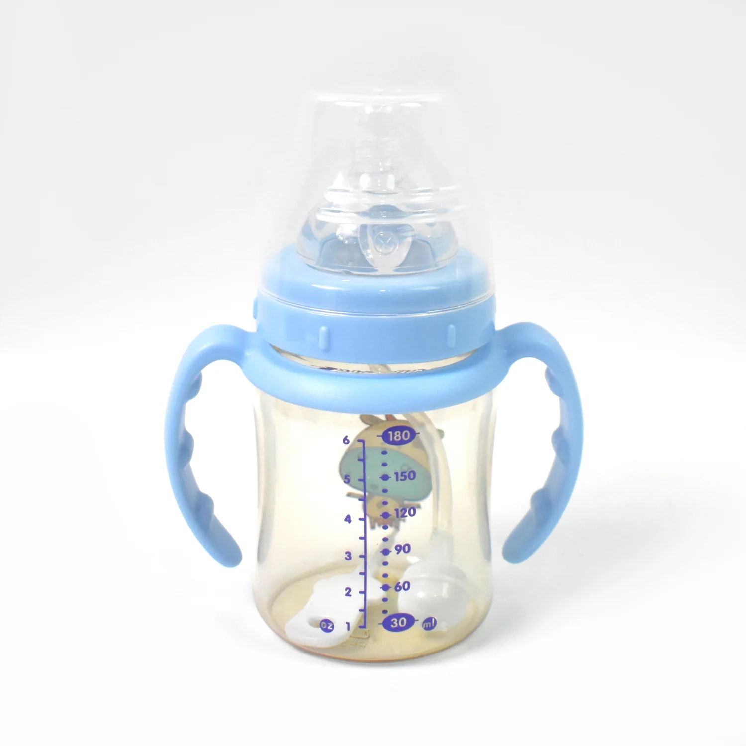 Plastic Baby Feeding Bottle with Handles, Cleaning brush & Straw (180 ML / 1 Pc) - Image 5