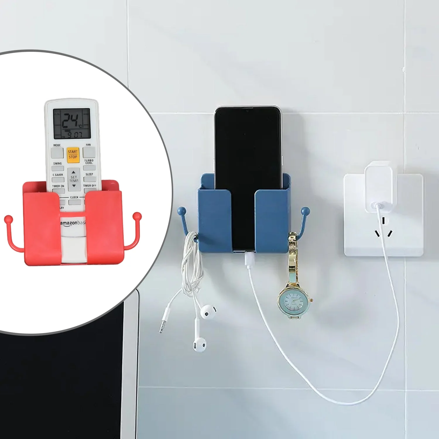 Wall Mounted Remote Storage Box with Side Hooks (4 Pcs Set) - Image 8