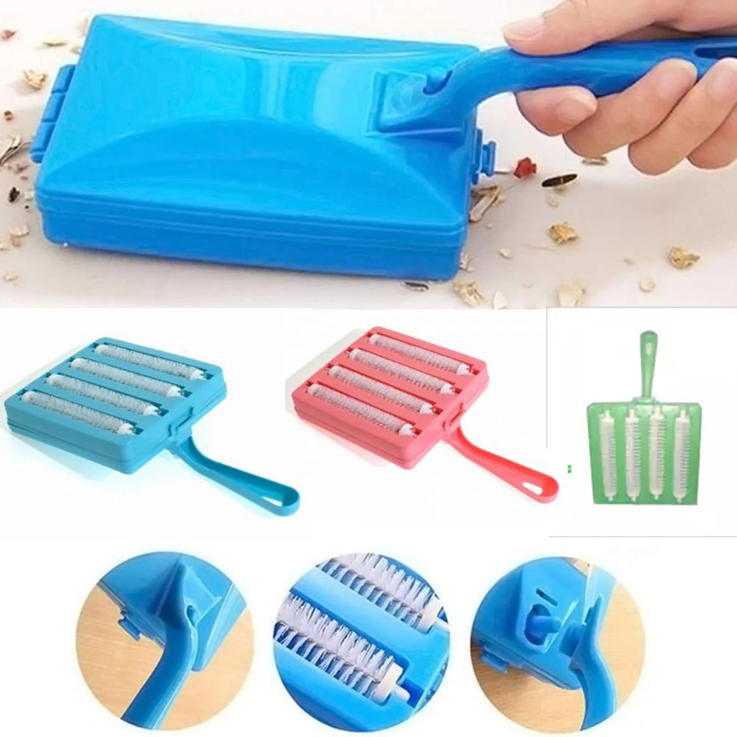 Plastic Handheld Carpet Roller Brush Cleaning with Dust Crumb Collector, Wet - Image 3