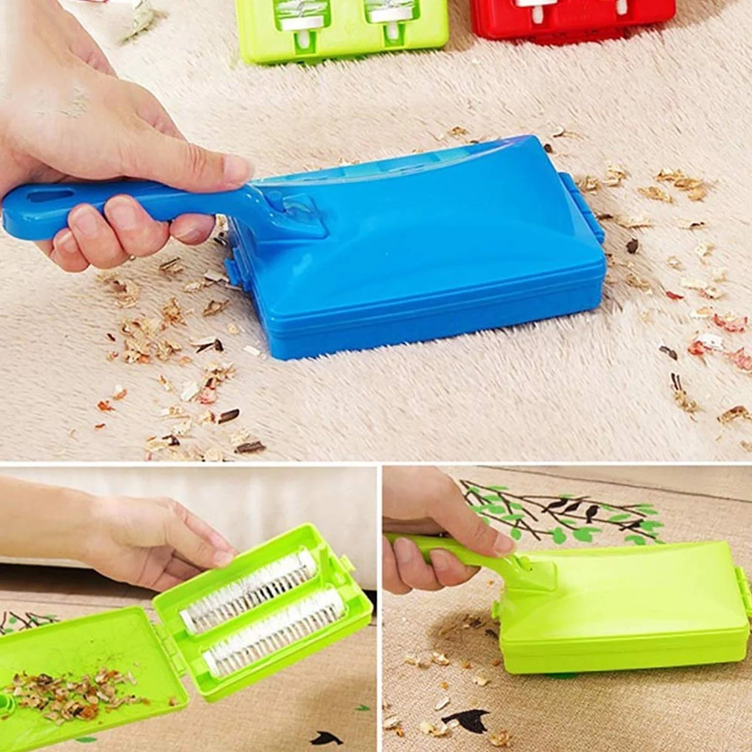 Plastic Handheld Carpet Roller Brush Cleaning with Dust Crumb Collector, Wet - Image 7