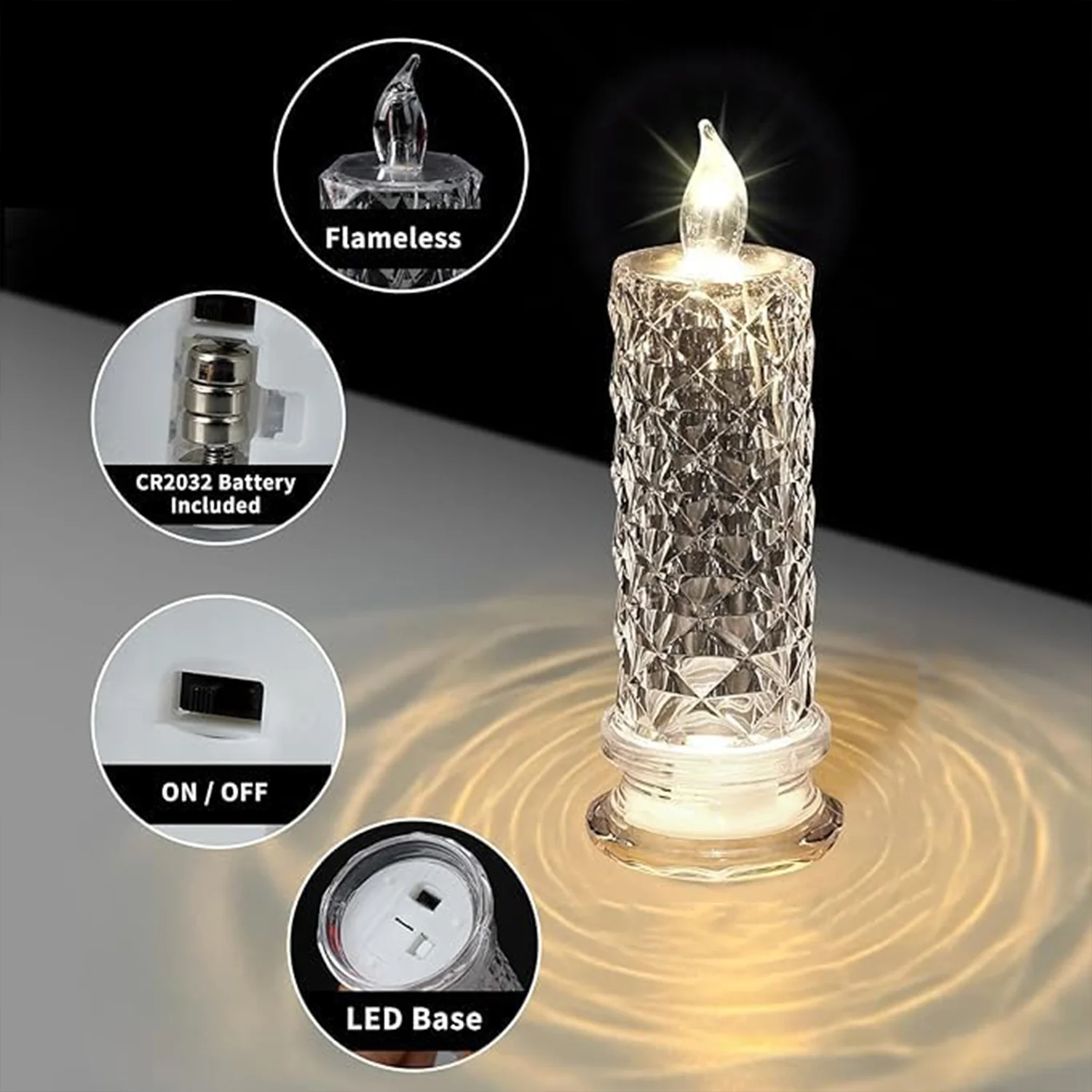 Rose Candles for Home Decoration, Crystal Candle Lights, Diwali - Image 3