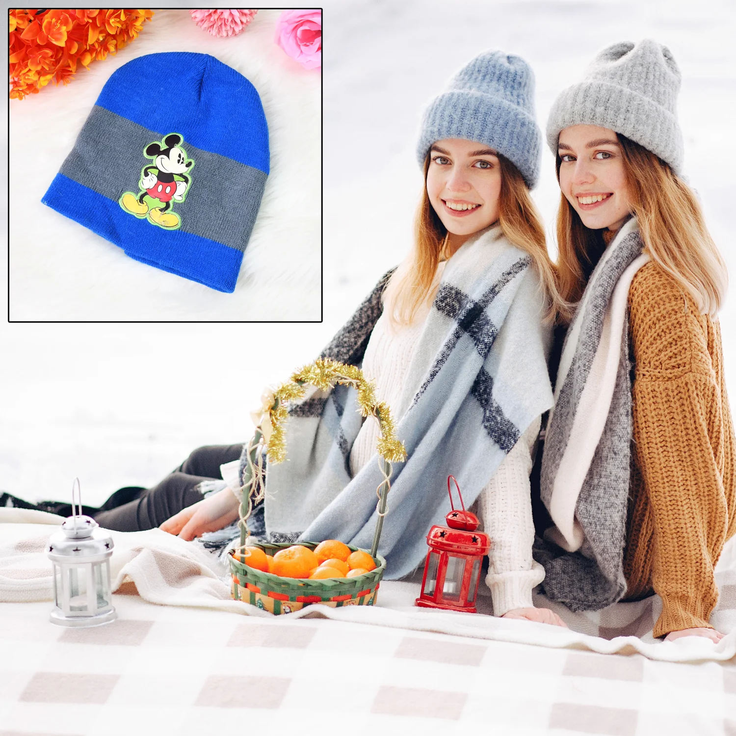Cap for Winter Woolen Knitted Black Inside Fur Caps (1 Pc / Mix Design & Color) - Image 3