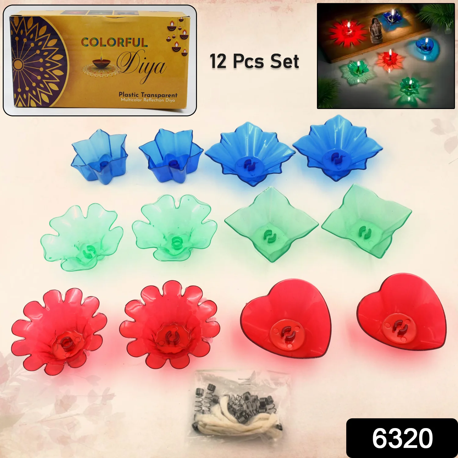 Magical Reflection Diya Set with 6 Attractive Design Cup Set Of 12 Pieces, Diwali - Image 2