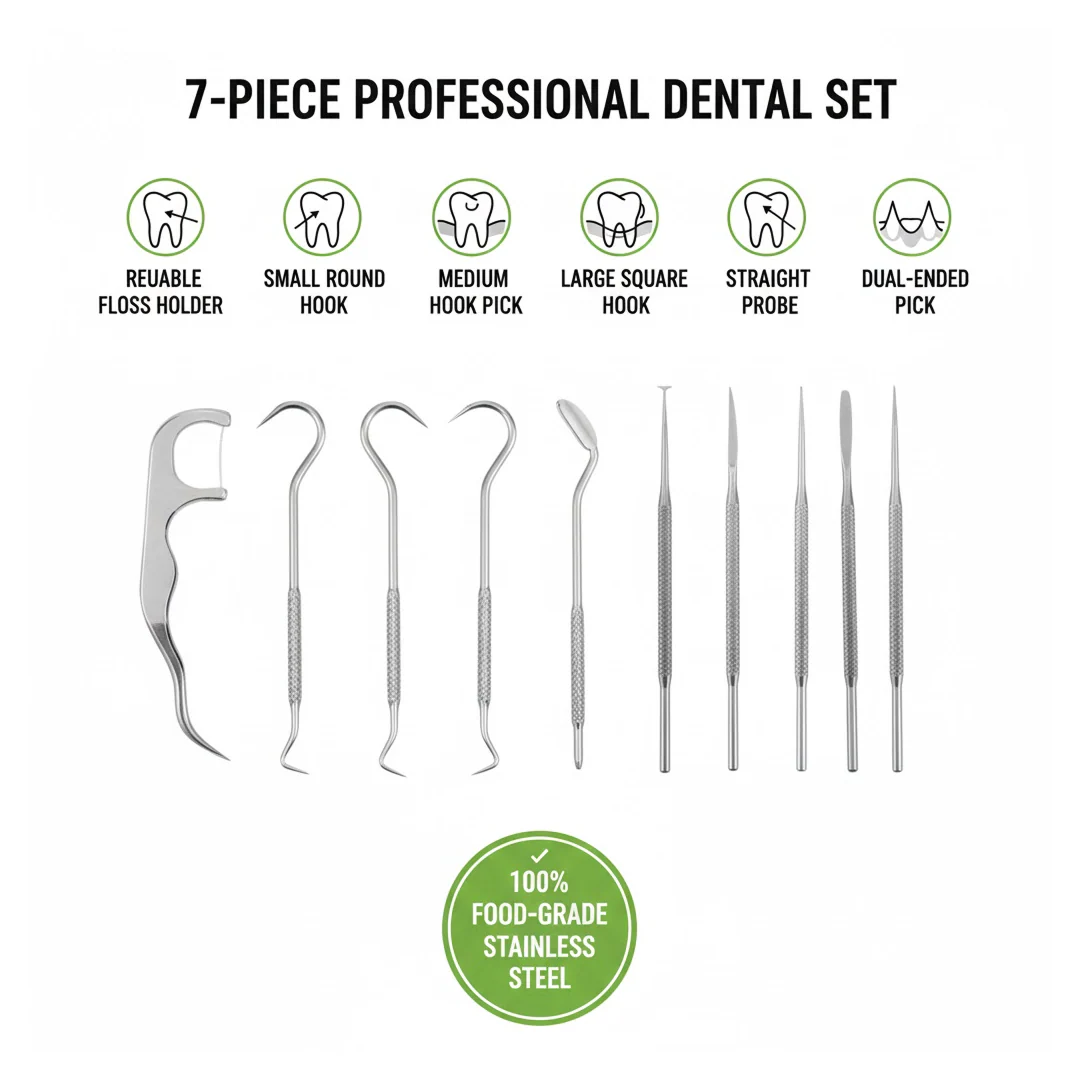 7 IN 1 STAINLESS STEEL TOOTHPICK FLOSSIER SET (1 SET / With Case) - Image 3