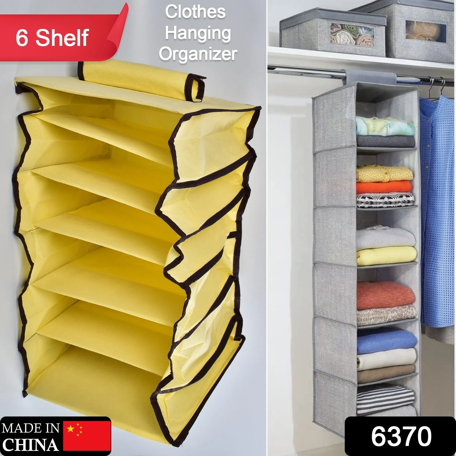6 Shelf Hanging Closet Organizer Breathable Material Keeps Away Dust and Odors - Image 2