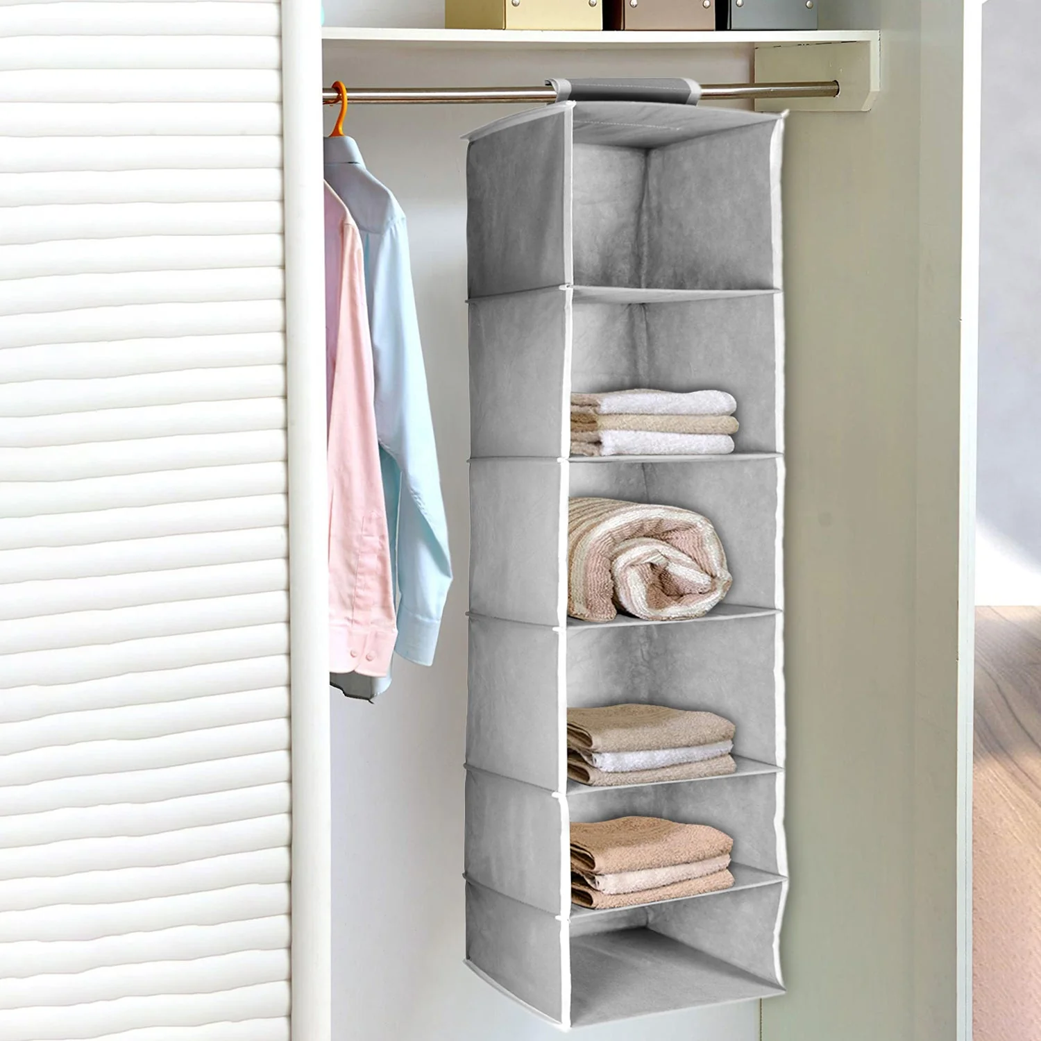 6 Shelf Hanging Closet Organizer Breathable Material Keeps Away Dust and Odors - Image 6