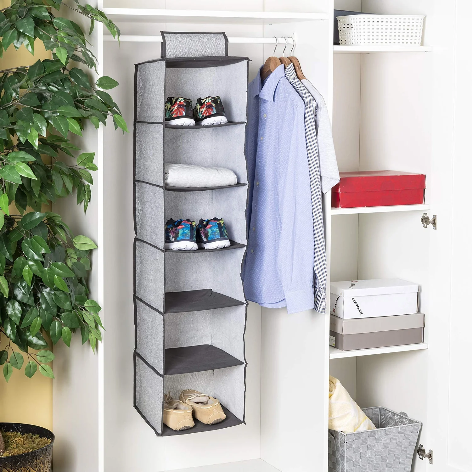6 Shelf Hanging Closet Organizer Breathable Material Keeps Away Dust and Odors - Image 7