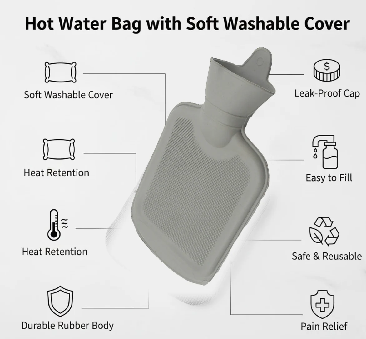 Hot Water Bag with Cover for Pain Relief & Cramps, Leak-Proof Therapy Bottle (1 Pc) - Image 4