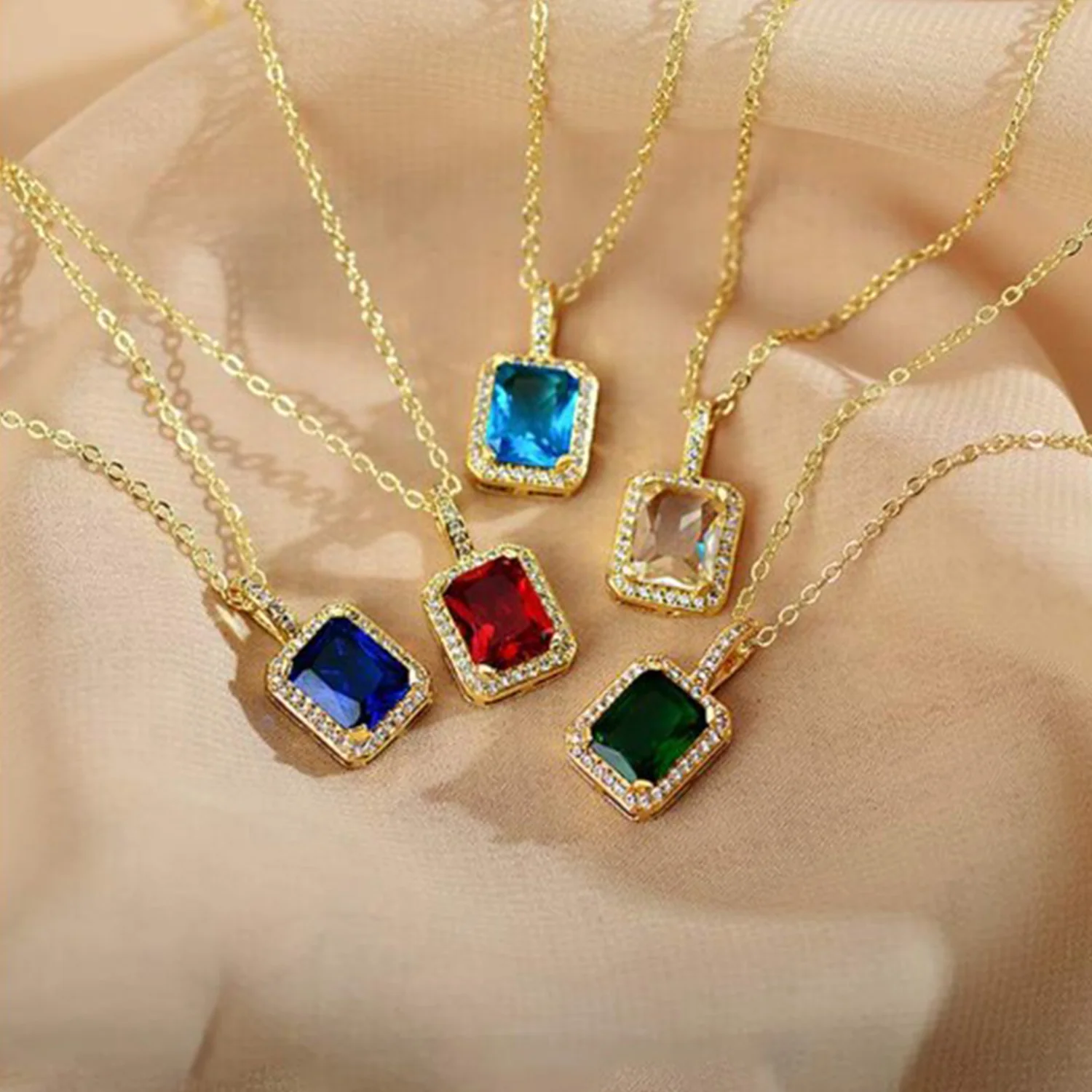 Stone Pendant Necklace Chain Set with Earrings (1 Set / Mix Color & Design) - Image 6
