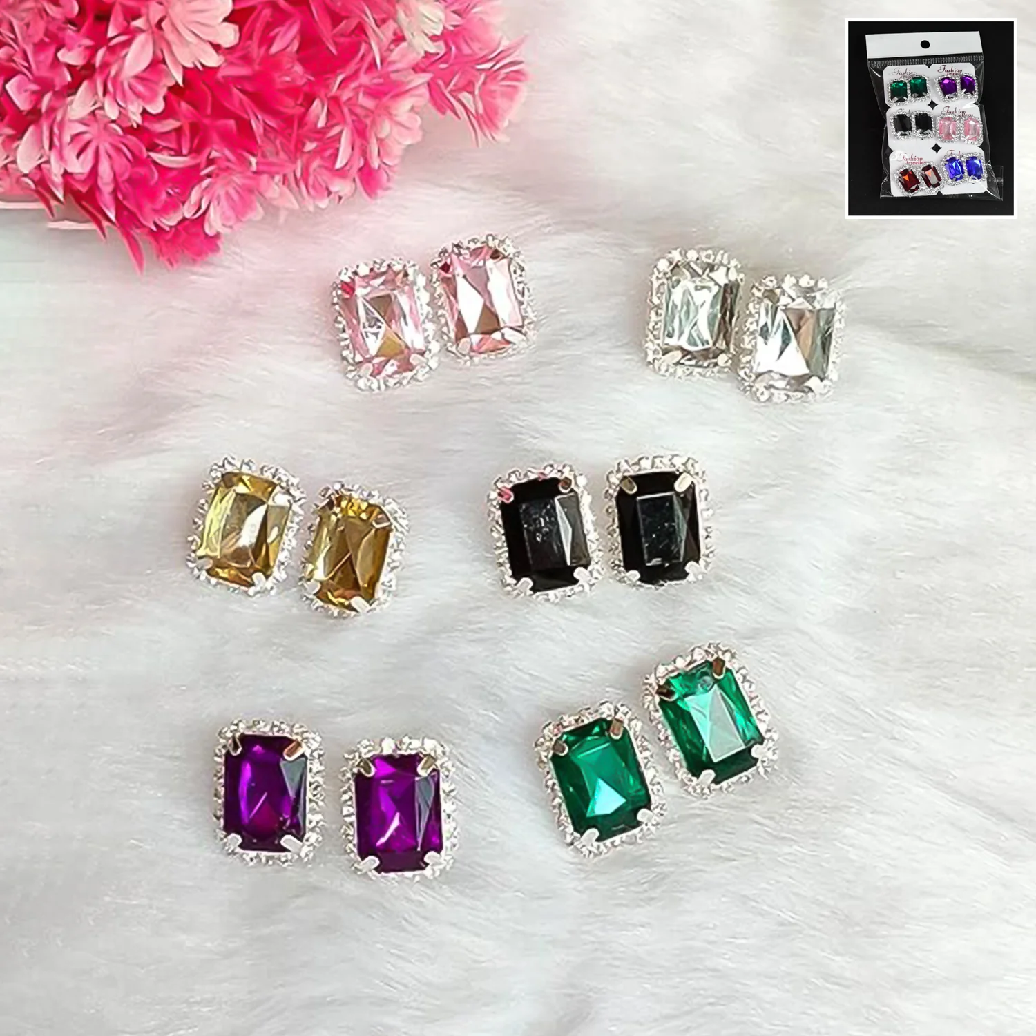 Diamond Jewellery Interchangeable Triangular Shaped (6 Pari / Mix Color & Design) - Image 3