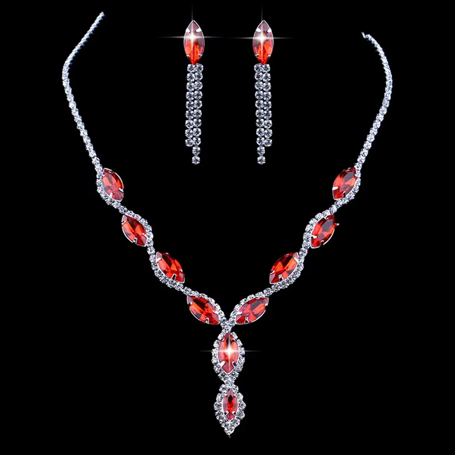 Necklace and Earrings Set Wedding Jewelry Set (1 Set / Mix Color) - Image 5