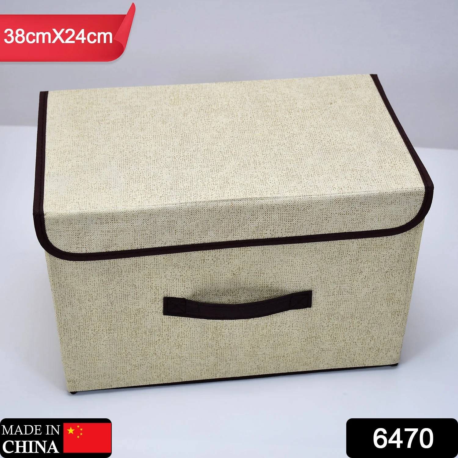 Foldable Storage Box with Lid and Handles Cotton Linen Organizer for Nursery - Image 2