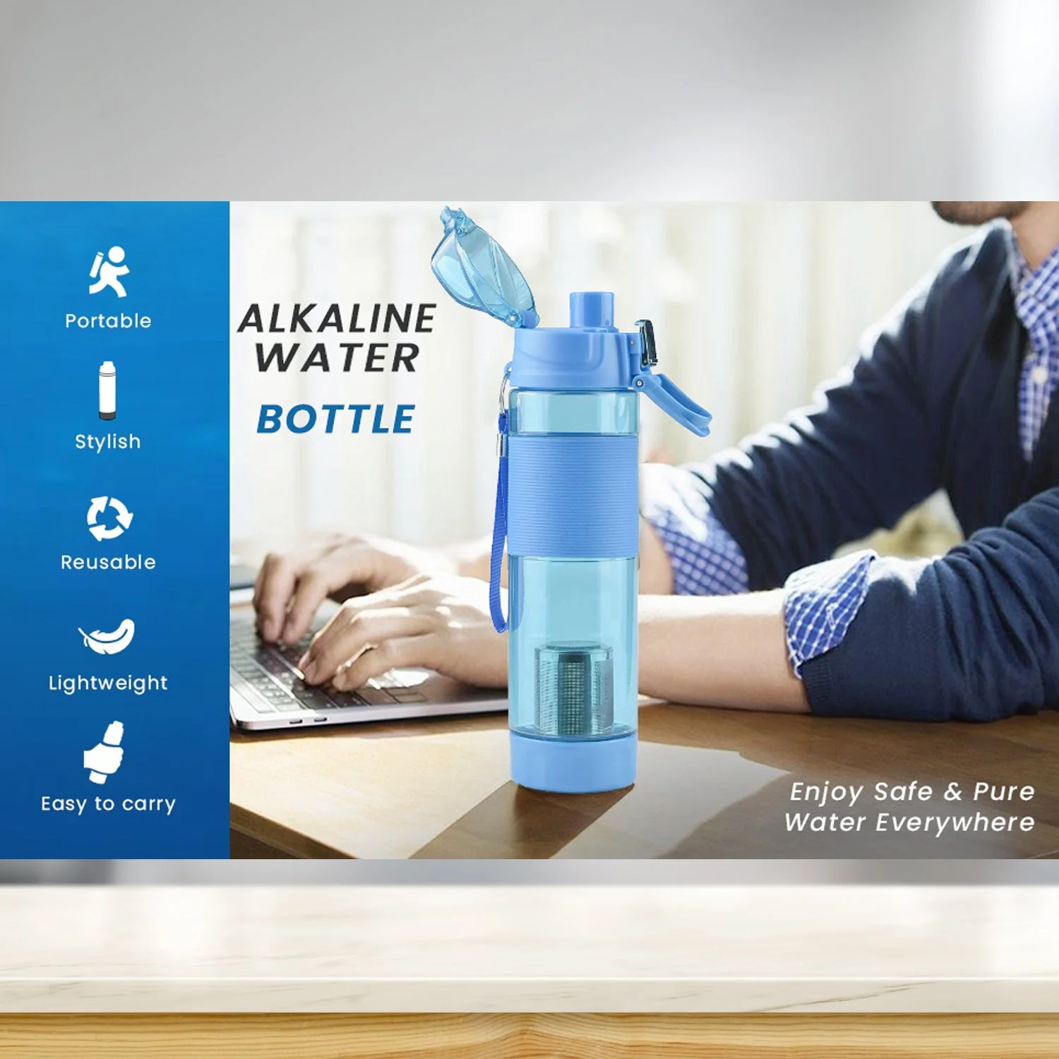 Customized Alkaline Water Bottle Food Grade Plastic Stylish Portable Use Particulates - Image 3