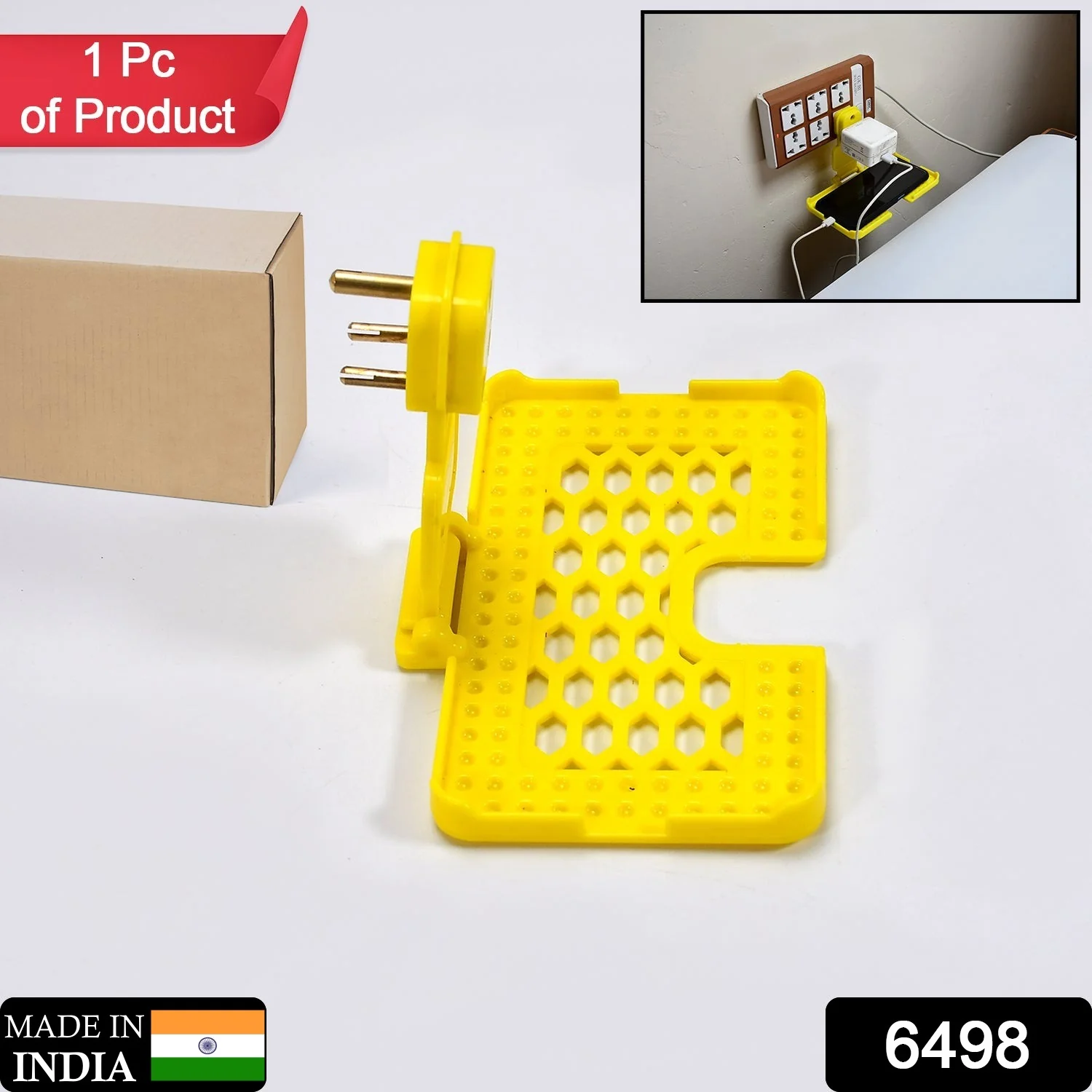 Multi-Purpose Yellow Wall Holder Stand for Mobile Charging - Image 2