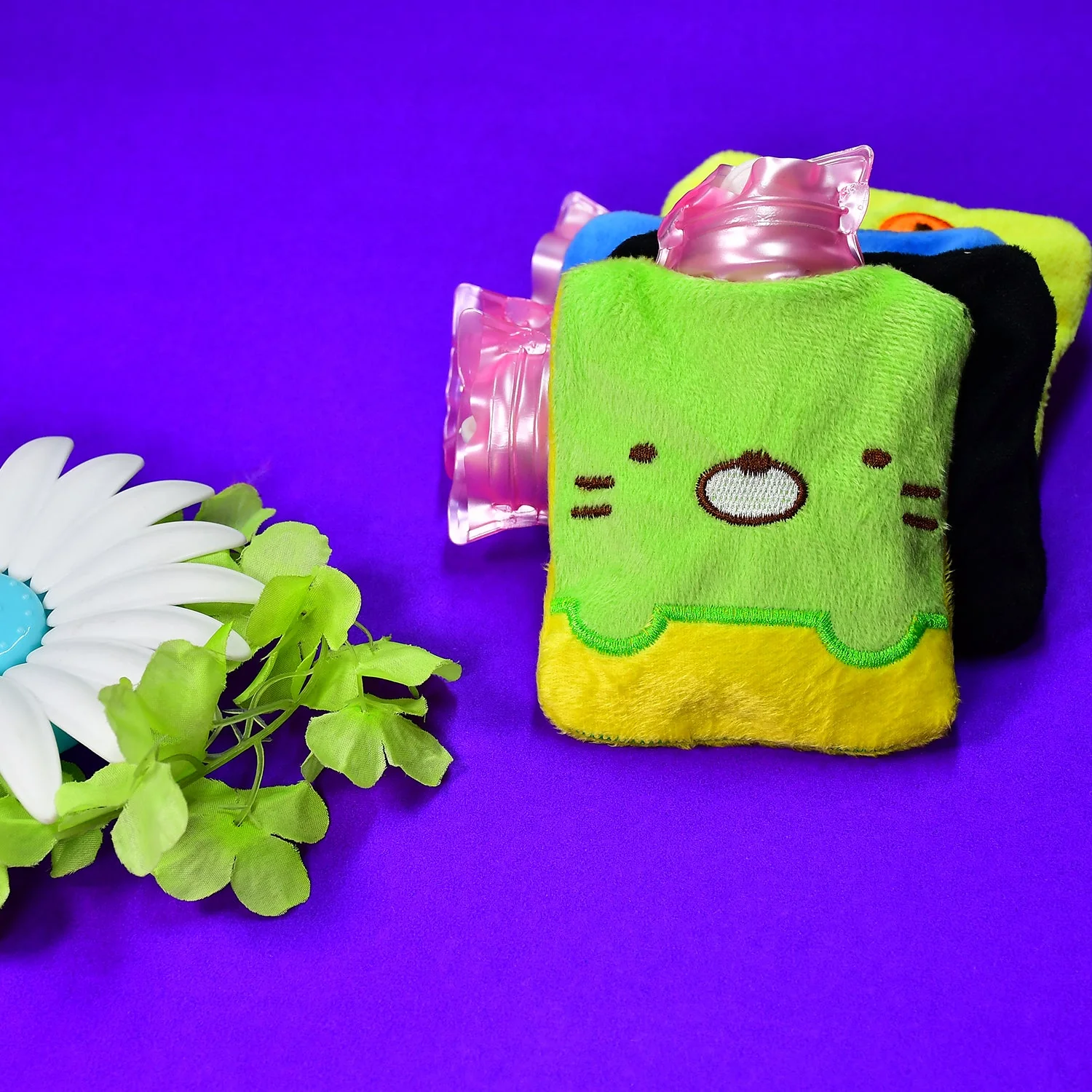 Green Kitty Hot Water Bag with Cover for Pain Relief & Warmth - Image 3