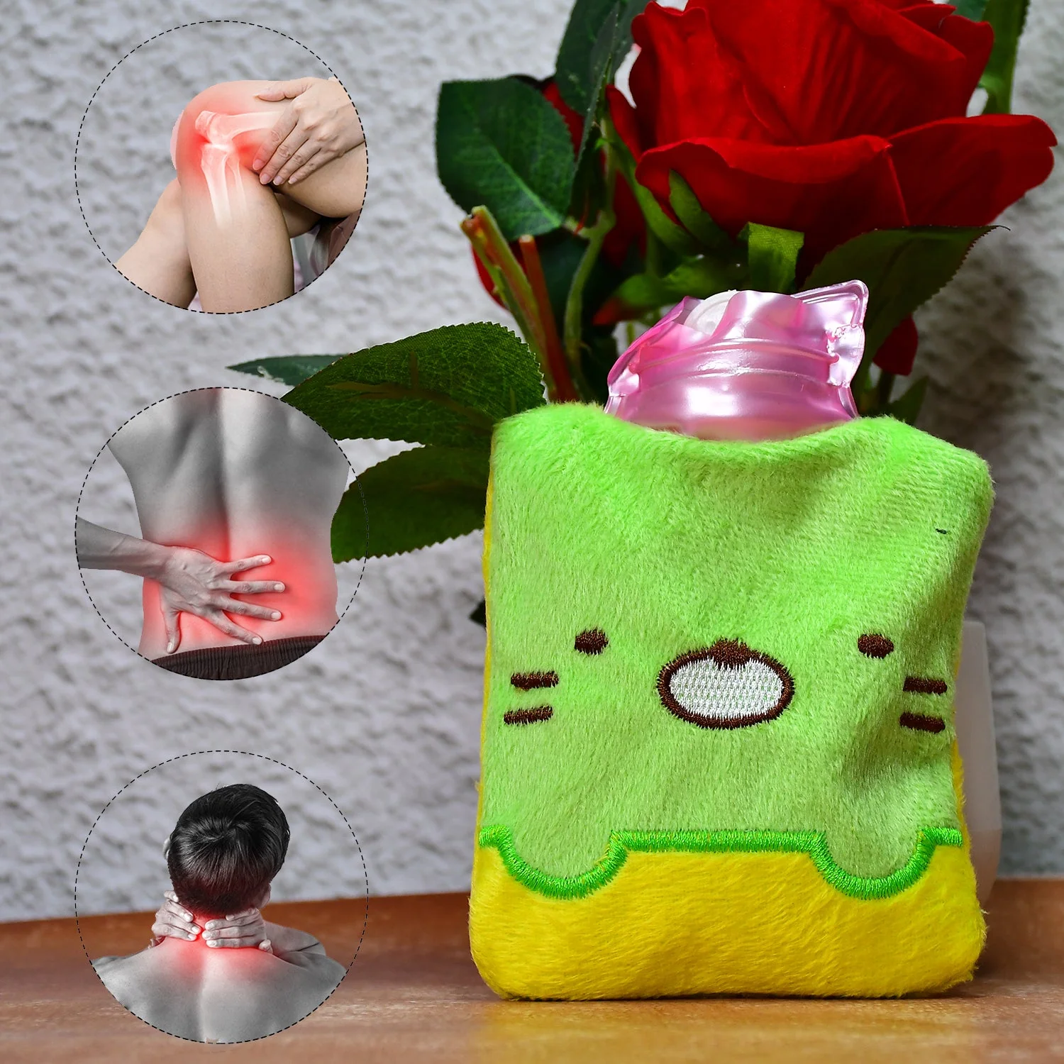 Green Kitty Hot Water Bag with Cover for Pain Relief & Warmth - Image 7
