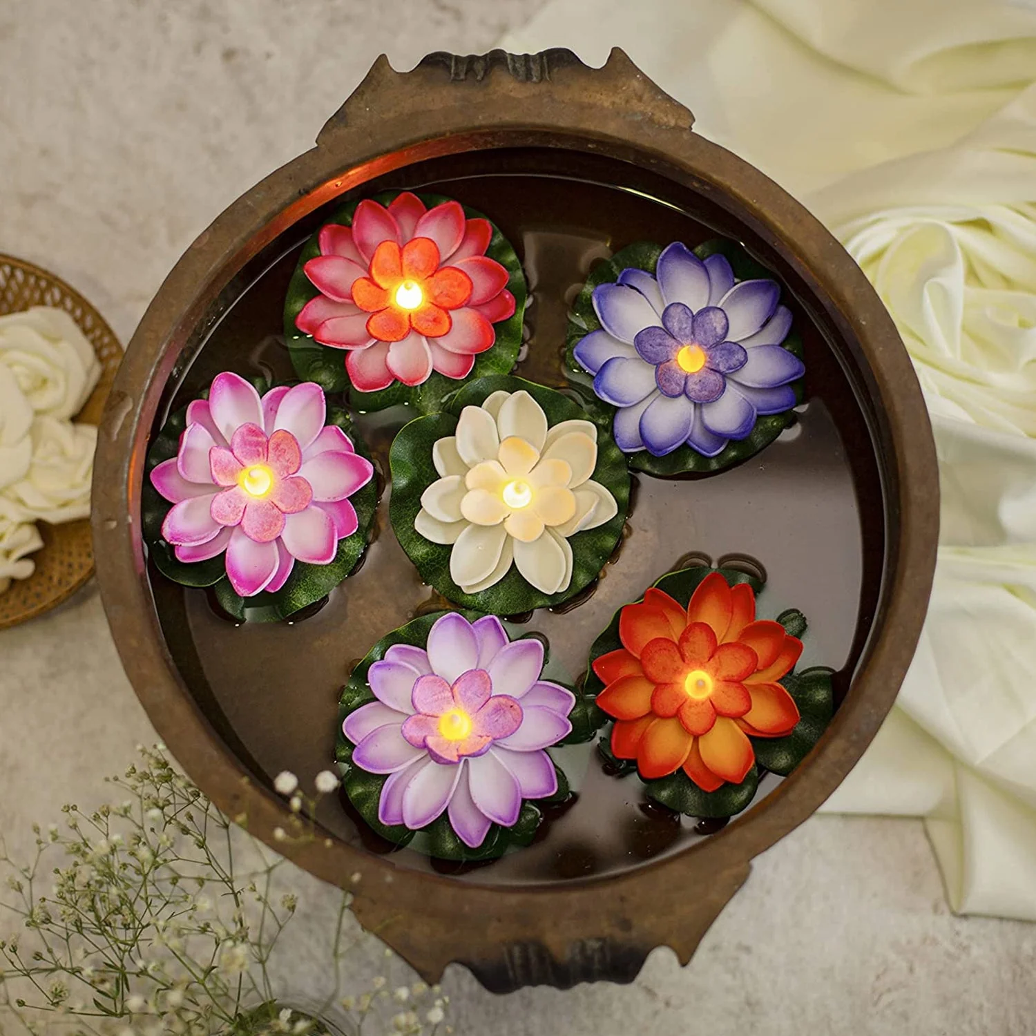 Water Floating Smokeless Candles & Lotus Flowers Sensor Led TeaLight  (Pack of 6) - Image 8