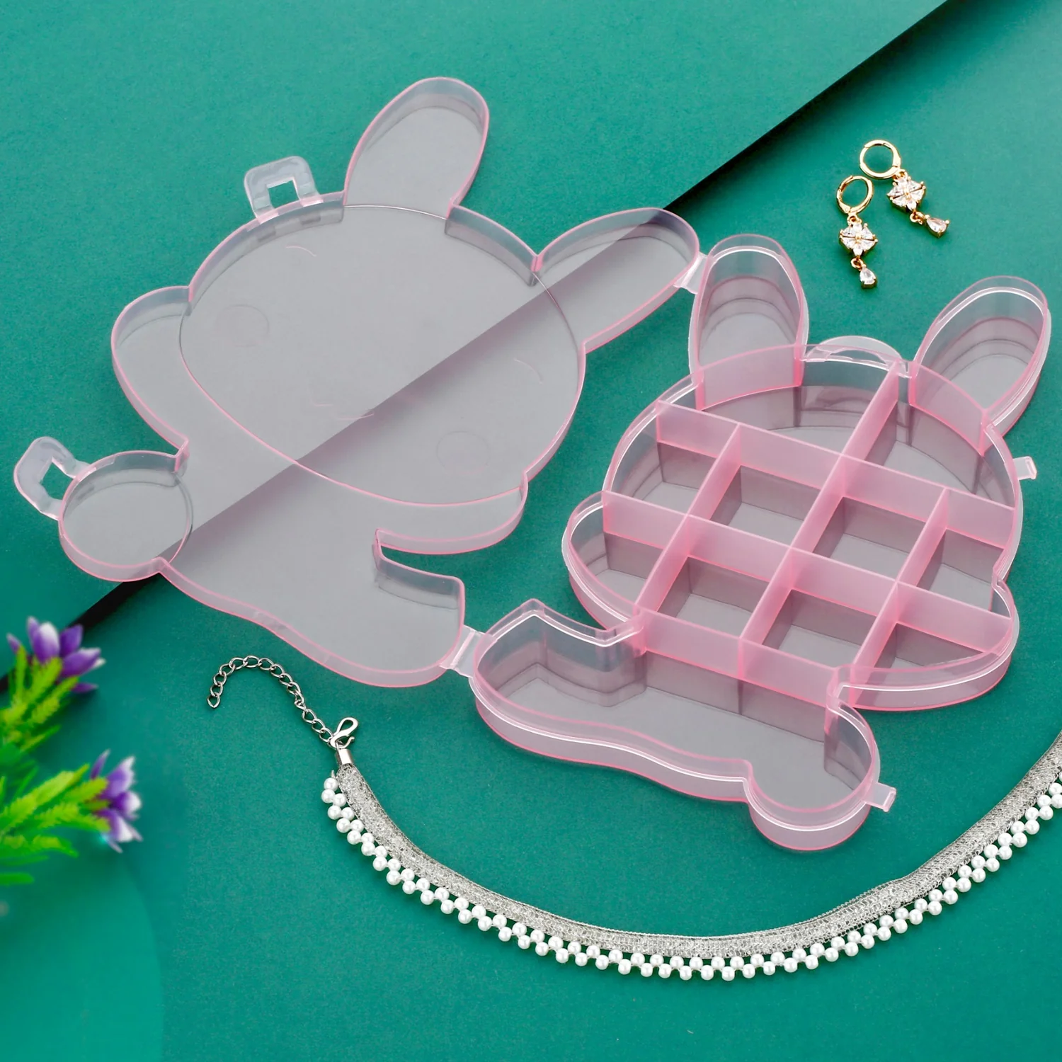 Transparent Cartoon Bear Plastic Storage Box Jewelry Organizer Holder  1 Pc - Image 3