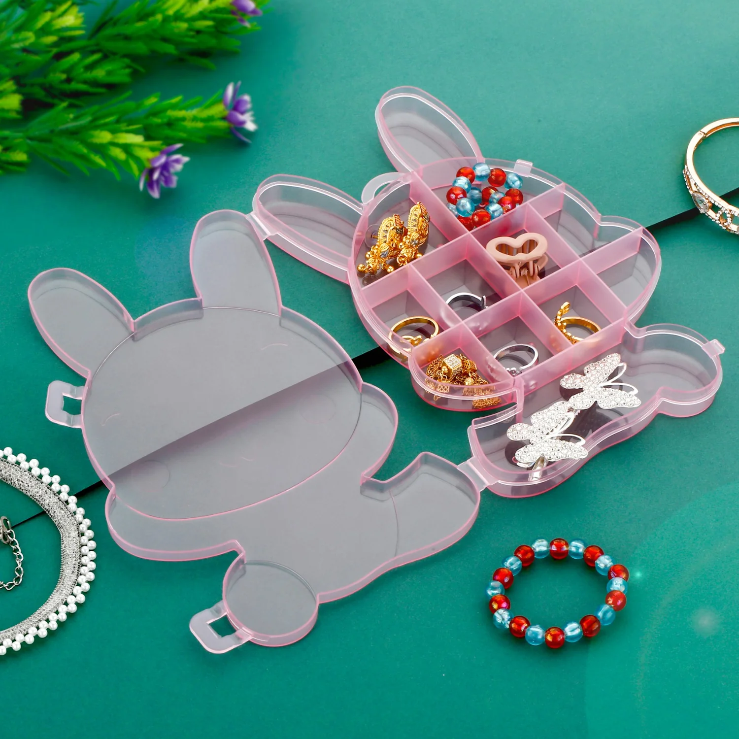 Transparent Cartoon Bear Plastic Storage Box Jewelry Organizer Holder  1 Pc - Image 5