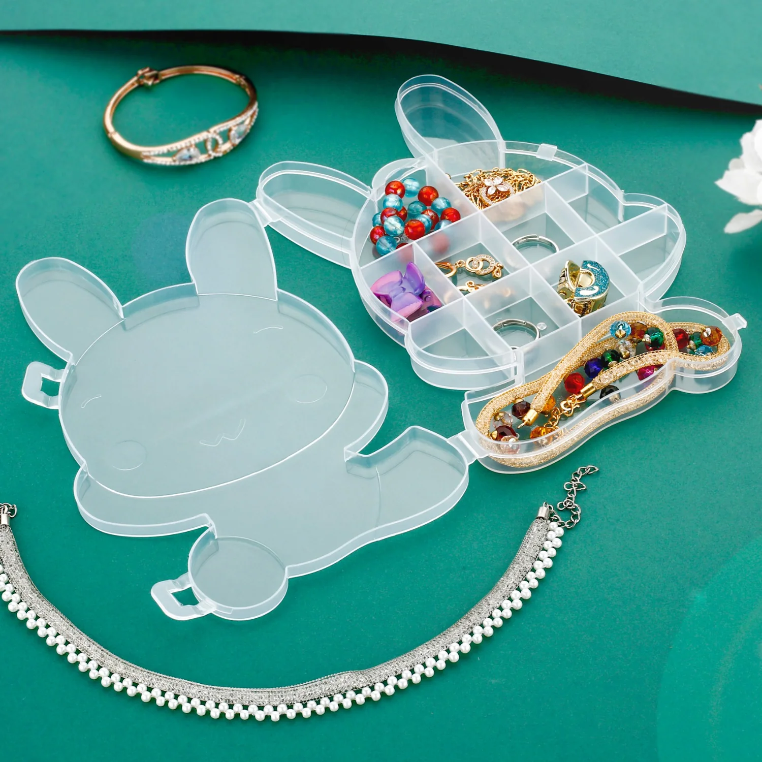 Transparent Cartoon Bear Plastic Storage Box Jewelry Organizer Holder  1 Pc - Image 6