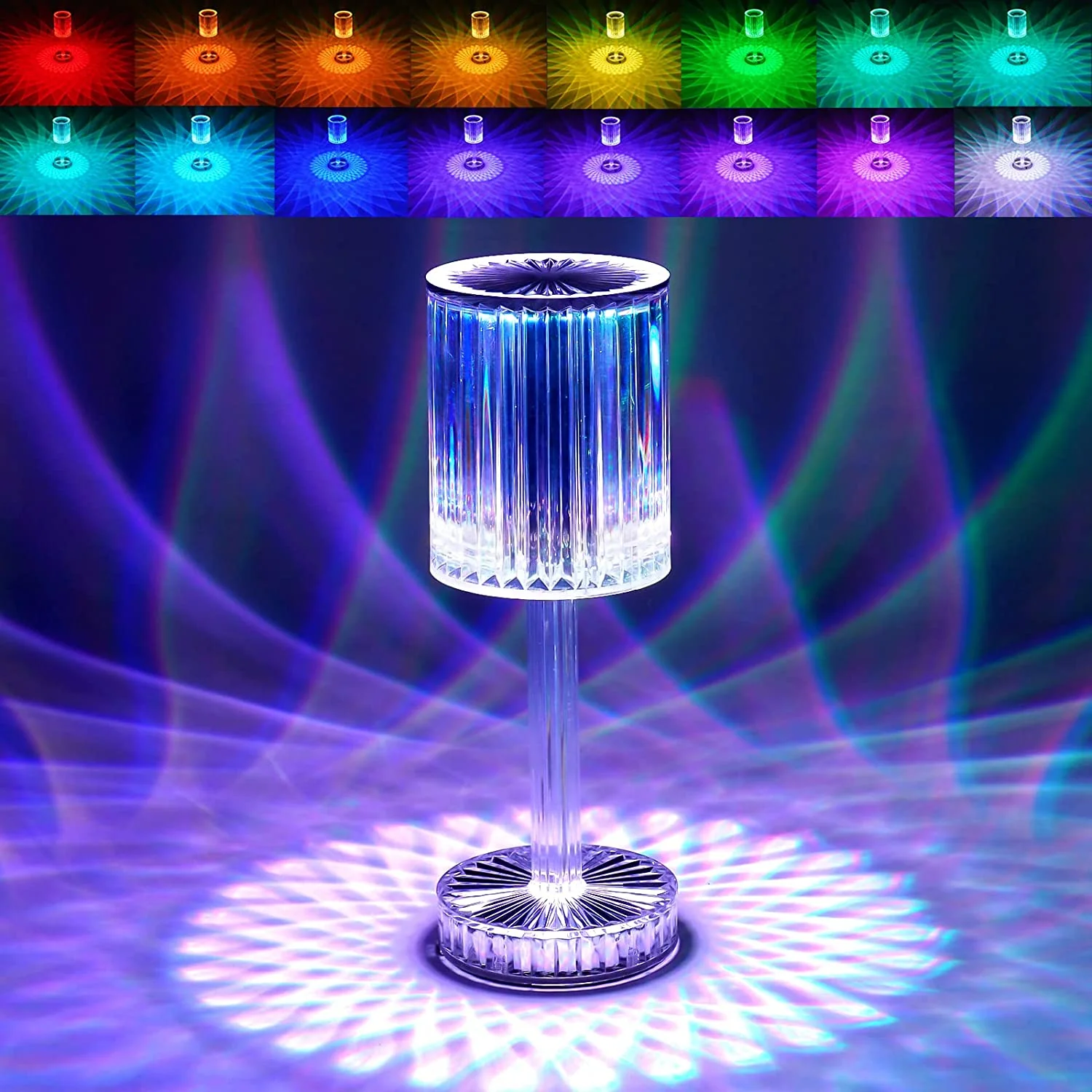 Crystal Table Lamp , Touch Control Atmosphere Nightstand Lamp With USB Charging Line - Image 3