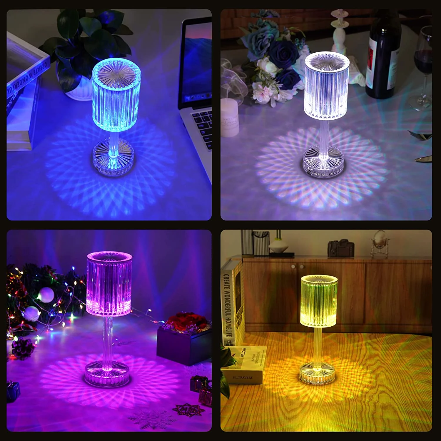 Crystal Table Lamp , Touch Control Atmosphere Nightstand Lamp With USB Charging Line - Image 8
