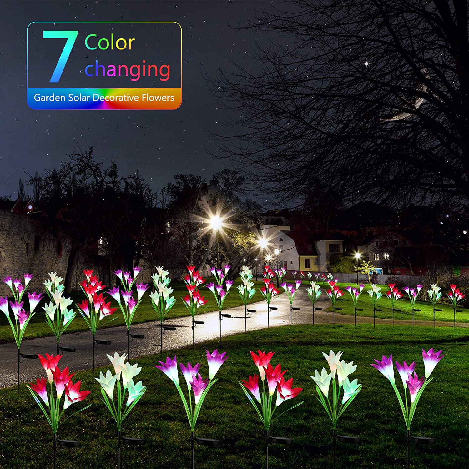 Waterproof Outdoor Solar Lily Flower Stake Lights ( Pack Of 2 pcs ) - Image 5