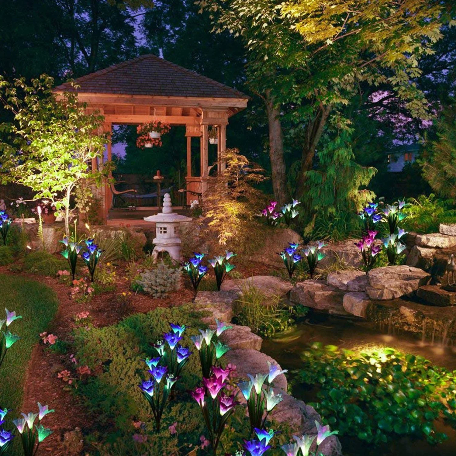 Waterproof Outdoor Solar Lily Flower Stake Lights ( Pack Of 2 pcs ) - Image 6