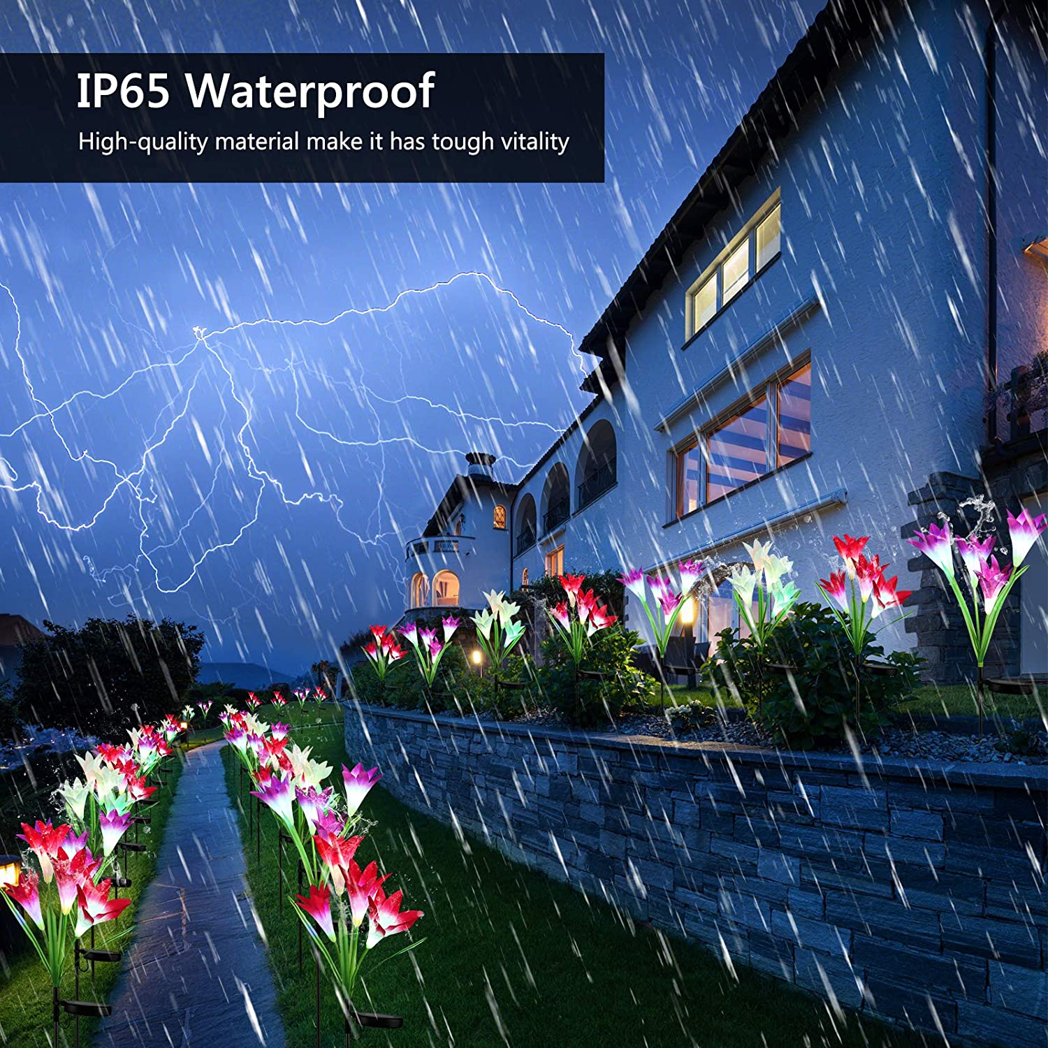 Waterproof Outdoor Solar Lily Flower Stake Lights ( Pack Of 2 pcs ) - Image 8