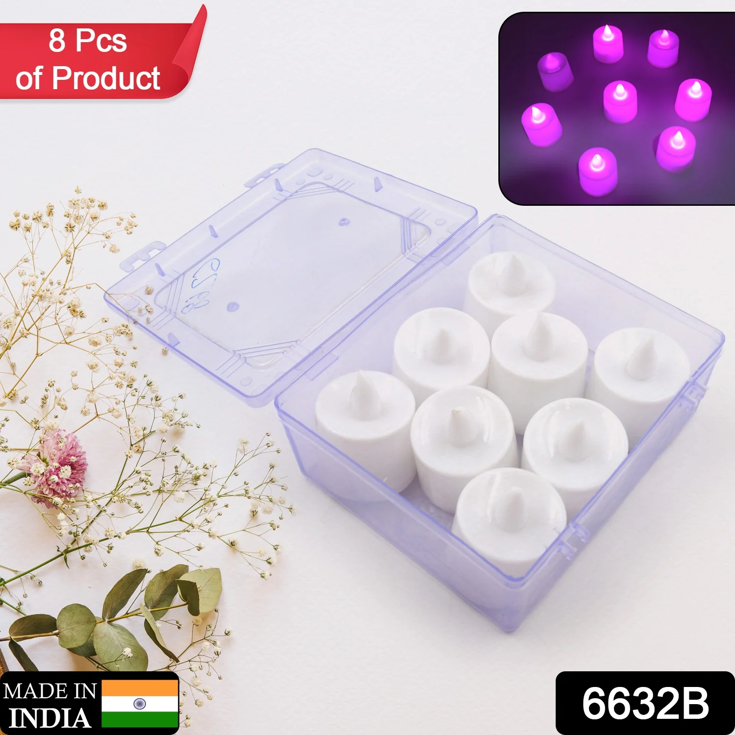 Pink Flameless LED Tealights for Festive Home Decor (Pack of 8) - Image 2