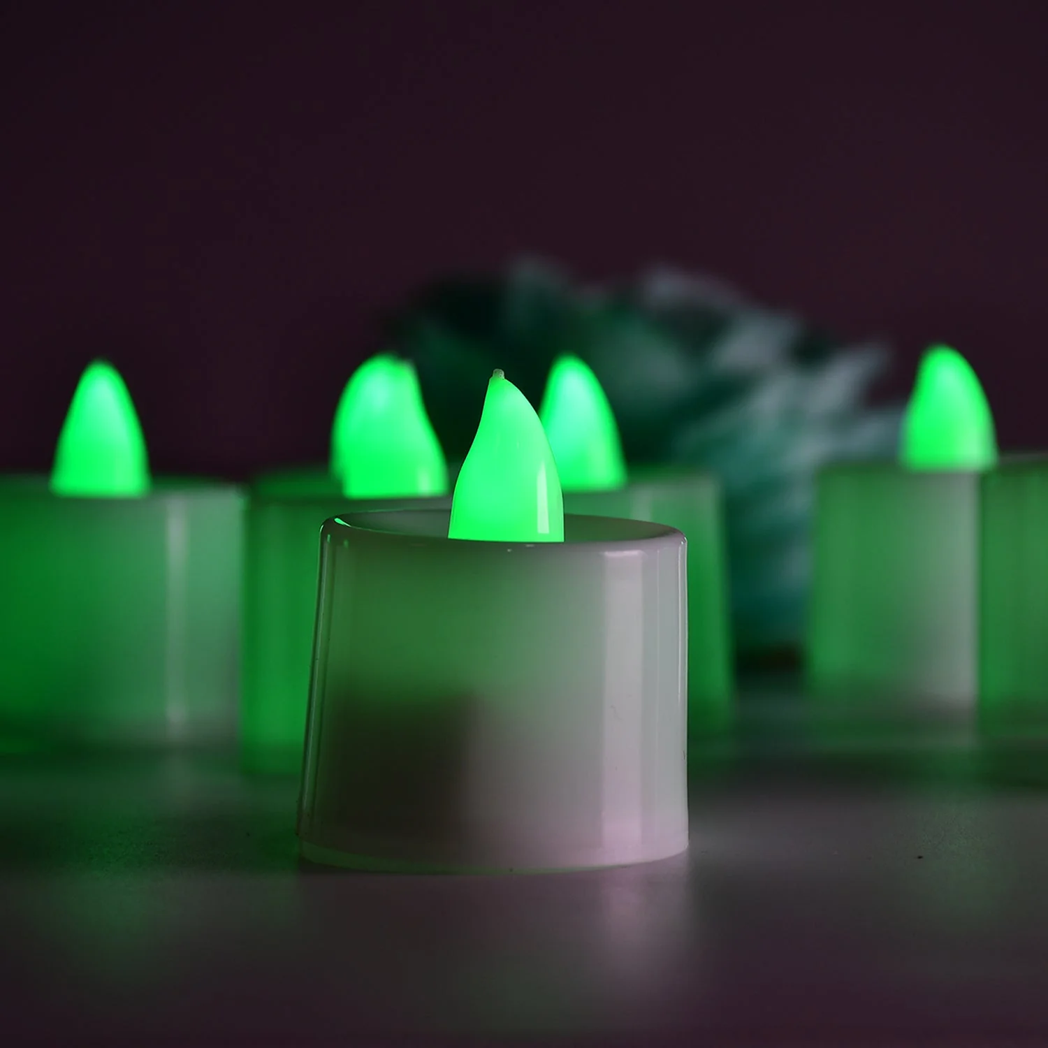 Green Flameless LED Tealights Smokeless Candles for Home Decoration Pack of 24 - Image 5