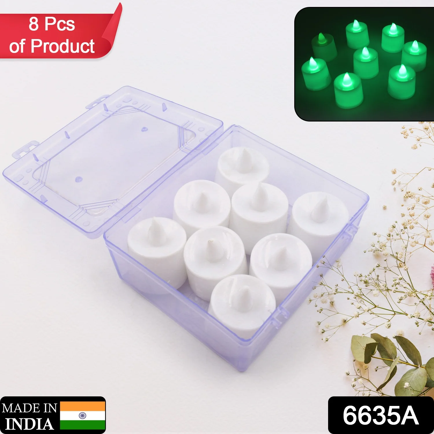 Green Flameless LED Tealights Smokeless Decorative Candles LED Tea Light Pack of 8 - Image 2