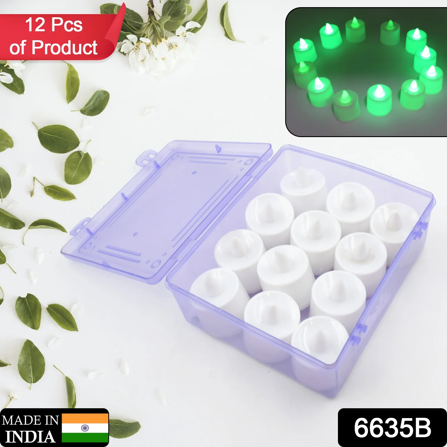 Green Flameless LED Tealights Smokeless Decorative Candles LED Tea Light Pack of 12 - Image 2