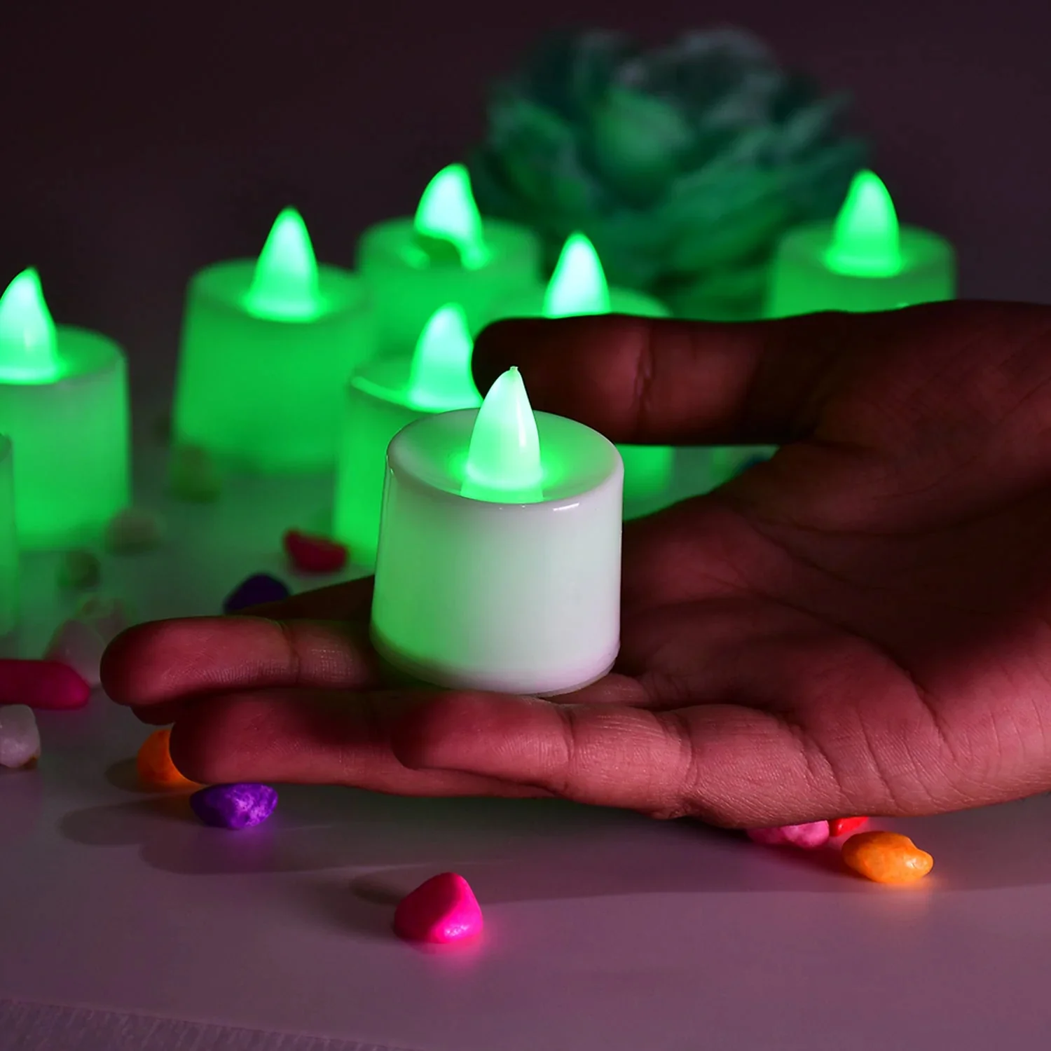 Green Flameless LED Tealights Smokeless Decorative Candles LED Tea Light Pack of 12 - Image 6