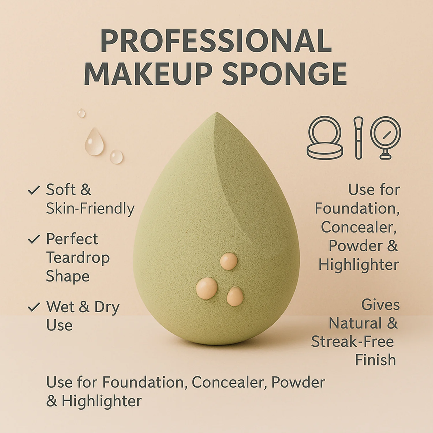 Makeup Sponge blending liquid Foundations, Powders, and Creams (Multicolor / 1 Pc) - Image 6