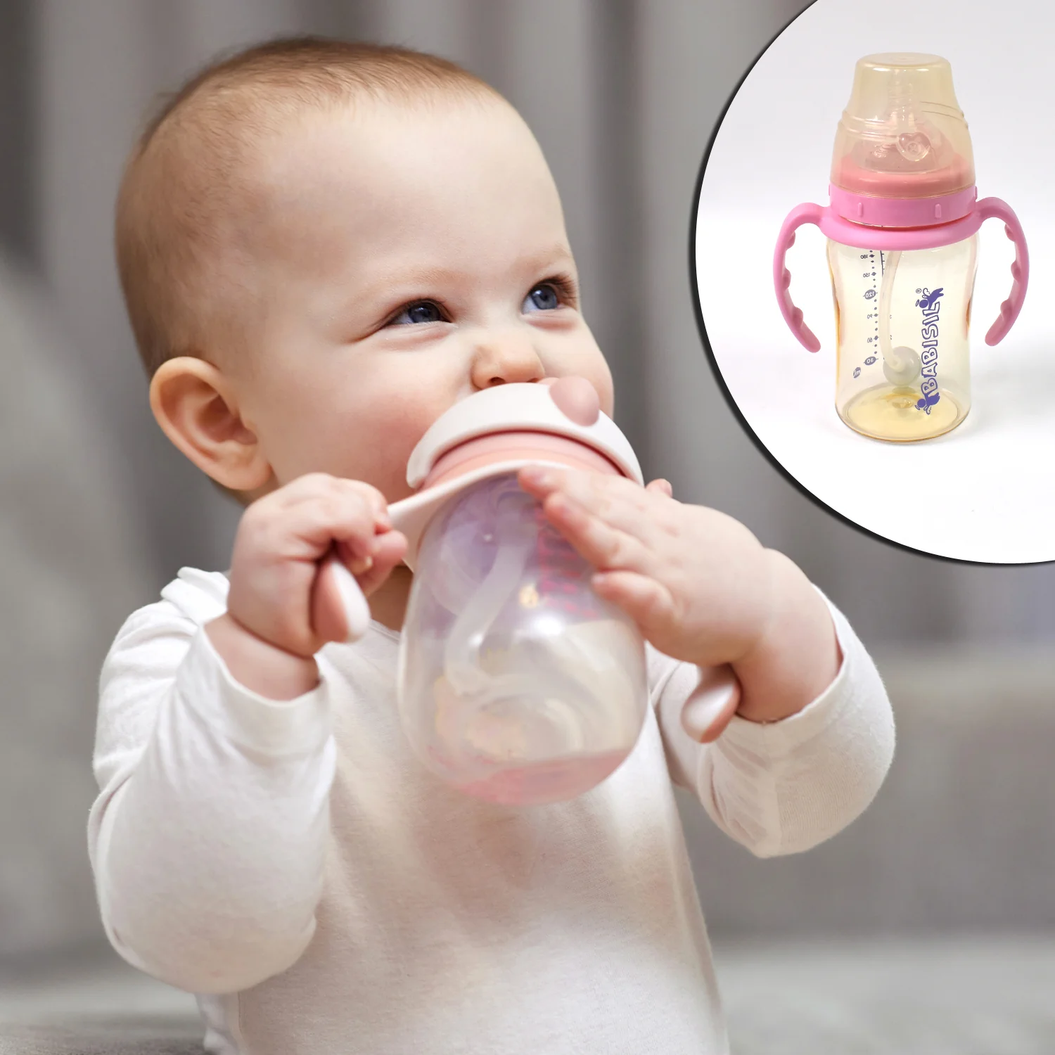 Plastic Baby Feeding Bottle with Handles & Straw (220 ML / 1 Pc) - Image 6