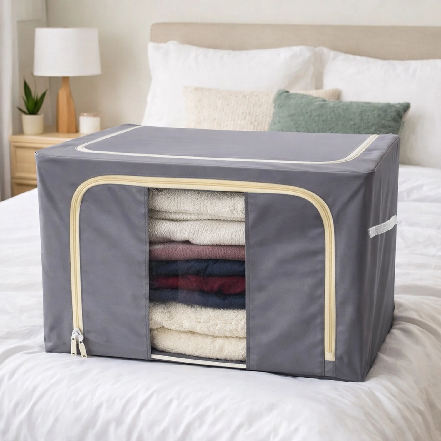 Foldable Steel Frame Clothes Storage Organizer Bag 60x43x32cm (Mix Color) - Image 3