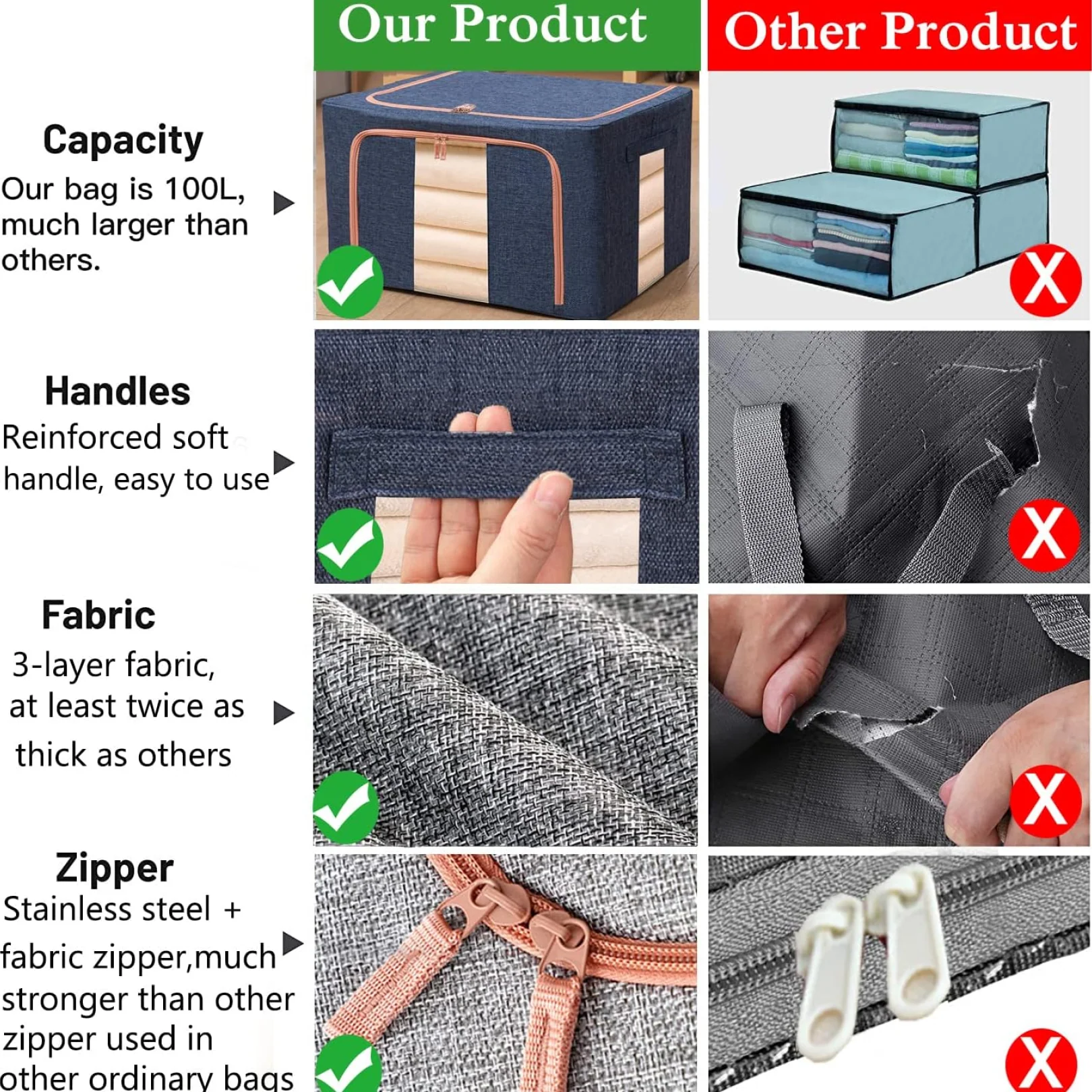 Foldable Steel Frame Clothes Storage Organizer Bag 60x43x32cm (Mix Color) - Image 8