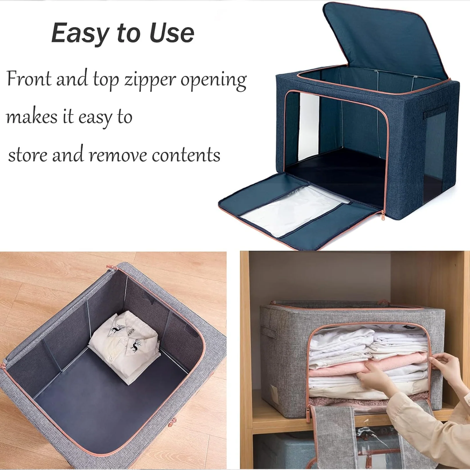 Foldable Steel Frame Clothes Storage Organizer Bag 60x43x32cm (Mix Color) - Image 9