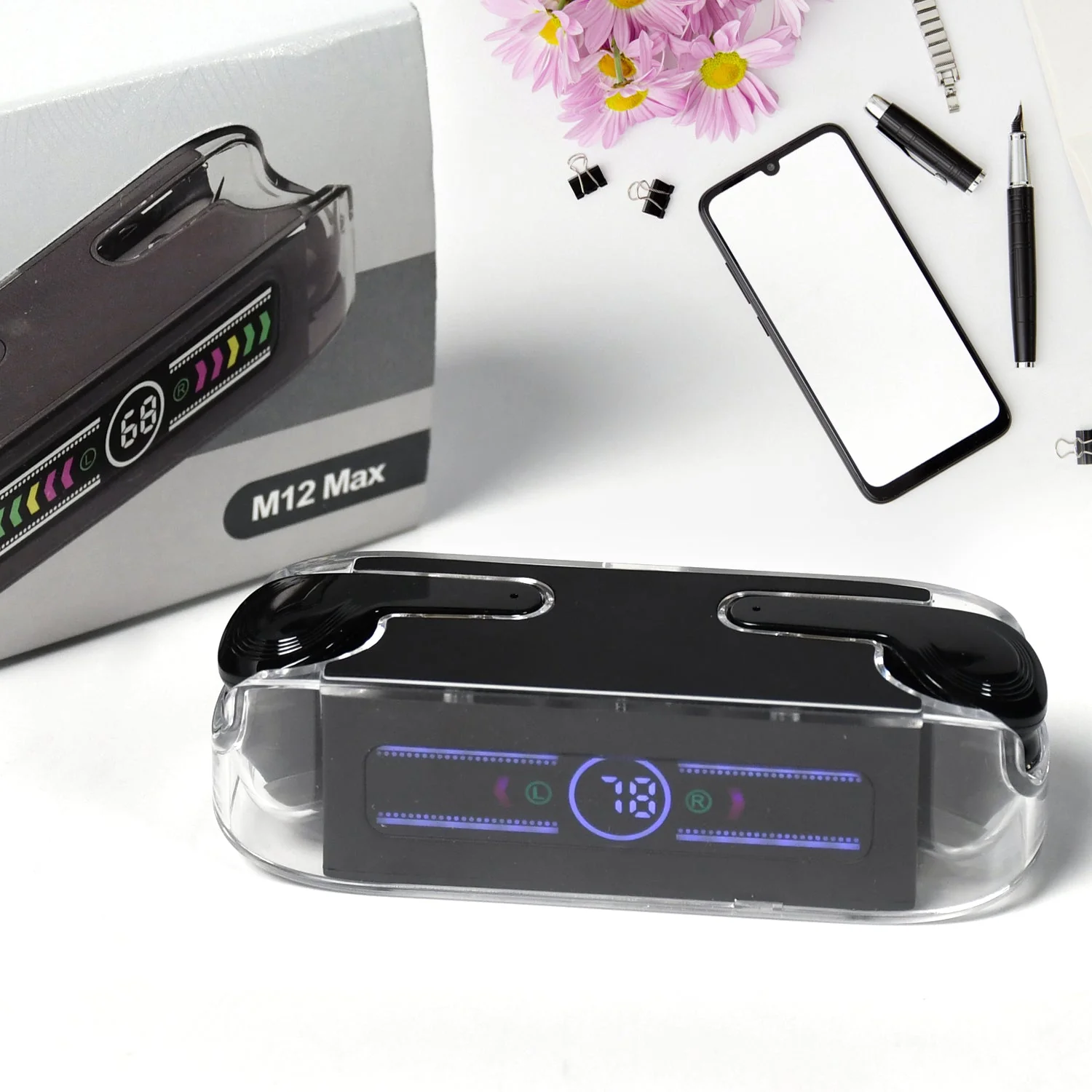 M12 Max Wireless Earbuds, Black Touch Control Bluetooth - Image 5