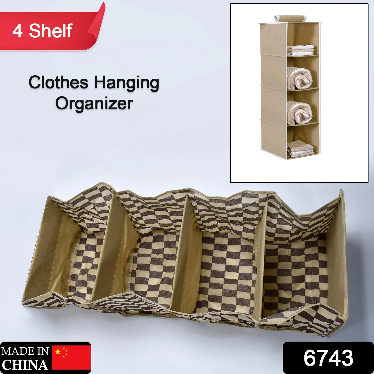 Fabric Hanging 4-Shelf Closet Cloth Organizer - Image 2