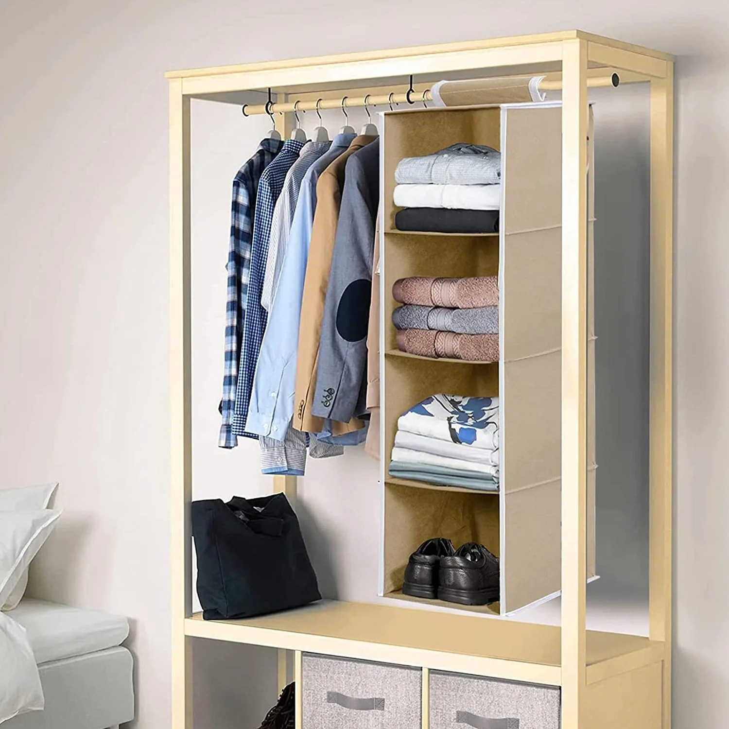 Fabric Hanging 4-Shelf Closet Cloth Organizer - Image 3