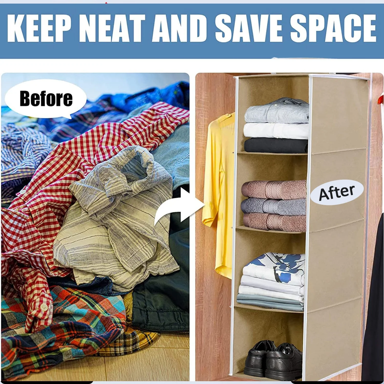 Fabric Hanging 4-Shelf Closet Cloth Organizer - Image 5