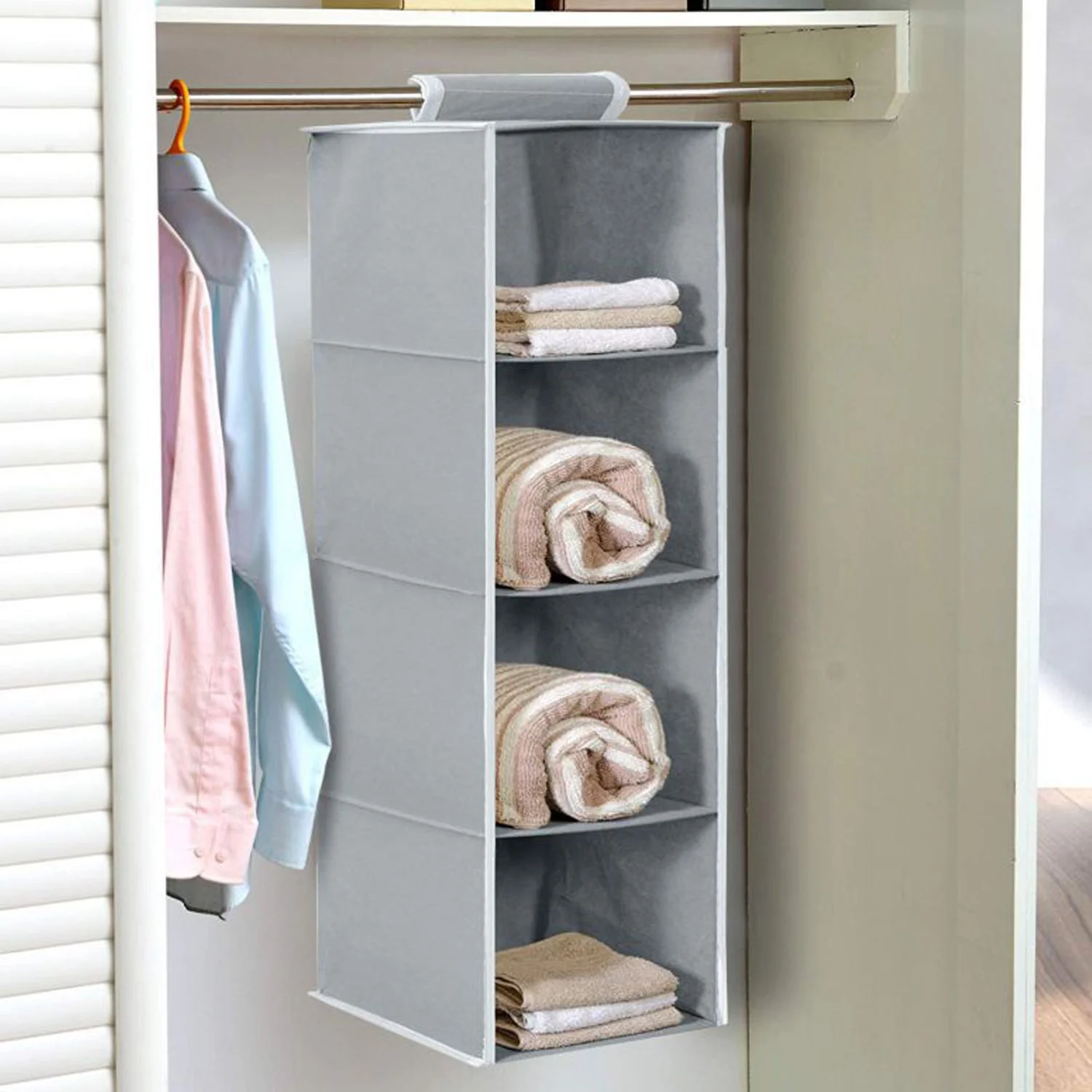 Fabric Hanging 4-Shelf Closet Cloth Organizer - Image 6